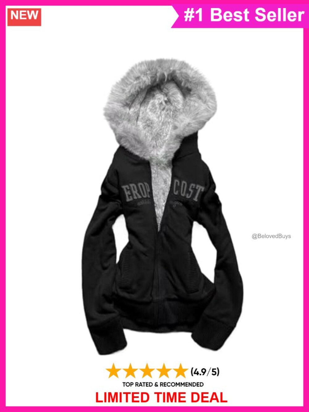 Y2K Zip Up Hoodie Fur Collar Crop Jacket Grunge Emo Streetwear